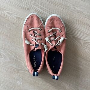 Sperry Coral Canvas Shoes with White Laces